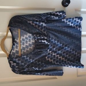 AB Studio women's blouse.  Size Large.  Black, Navy, Grey pattern.